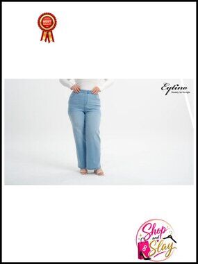 Plus Size High Waist Straight Leg Jeans Pull On Elastic Waist Stretch Denim